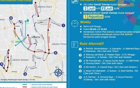 Sewa Aturan Ganjil-Genap di Jakarta Diperluas Mulai 1 Agustus Karena Asian Games